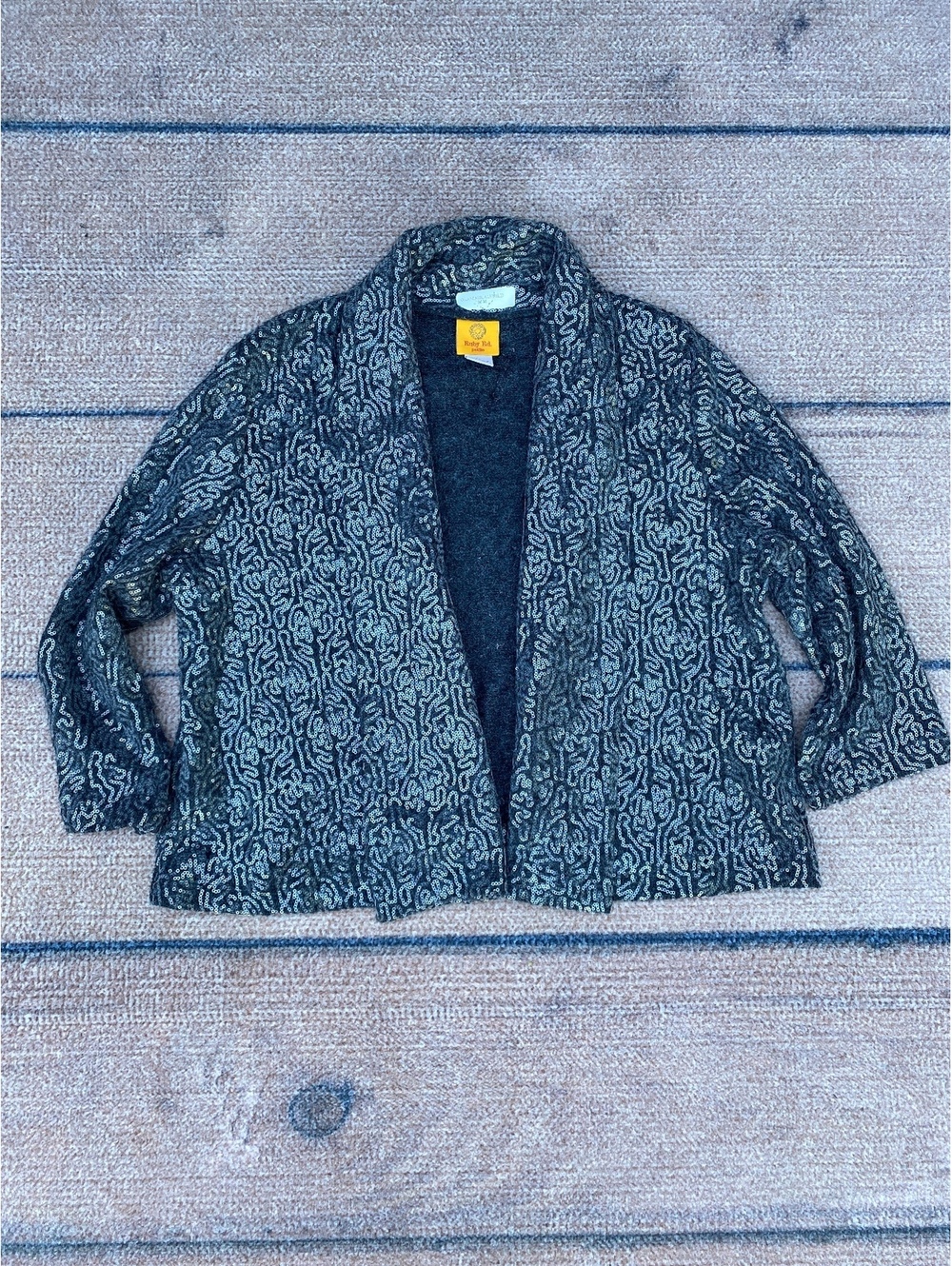 Ruby Rd. petite sequin open waterfall festive shimmery cardigan maximalist Large